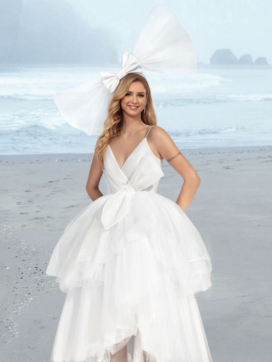 A-Line/Princess V-Neck Tea-Length Wedding Dress