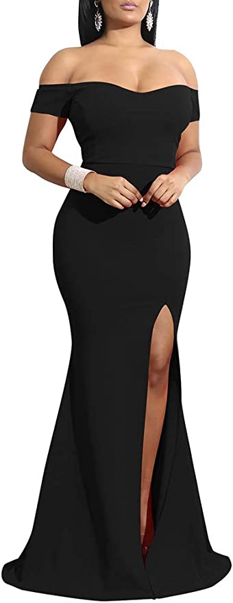 Women's Off Shoulder High Split Long Formal Party Dress Evening Gown