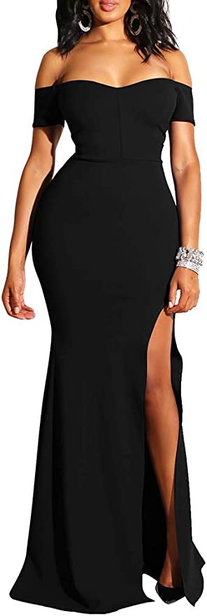 Women's Off Shoulder High Split Long Formal Party Dress Evening Gown