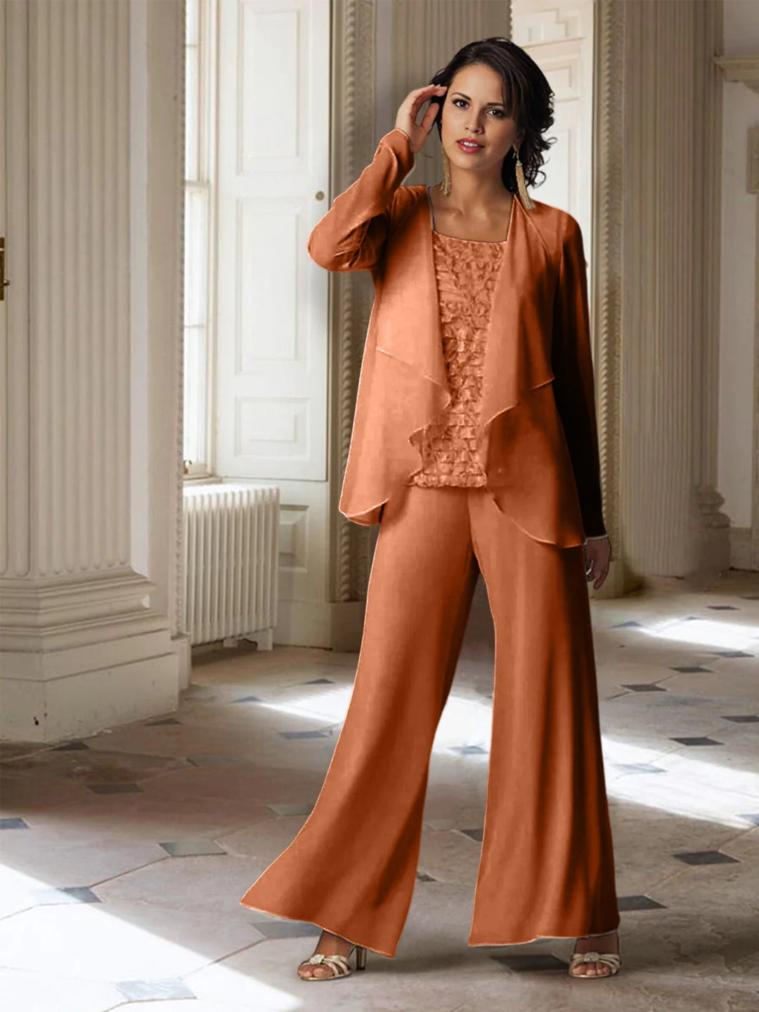 Chiffon Long Sleeves Mother of the Bride Pantsuits with Jacket