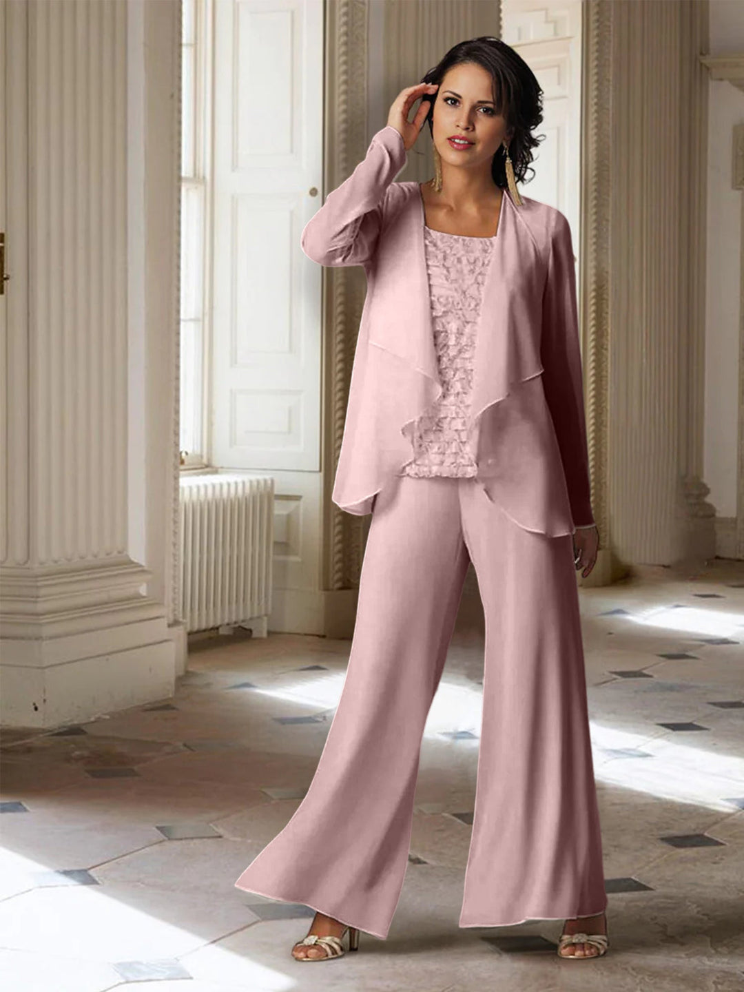 Chiffon Long Sleeves Mother of the Bride Pantsuits with Jacket