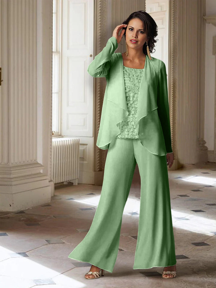 Chiffon Long Sleeves Mother of the Bride Pantsuits with Jacket