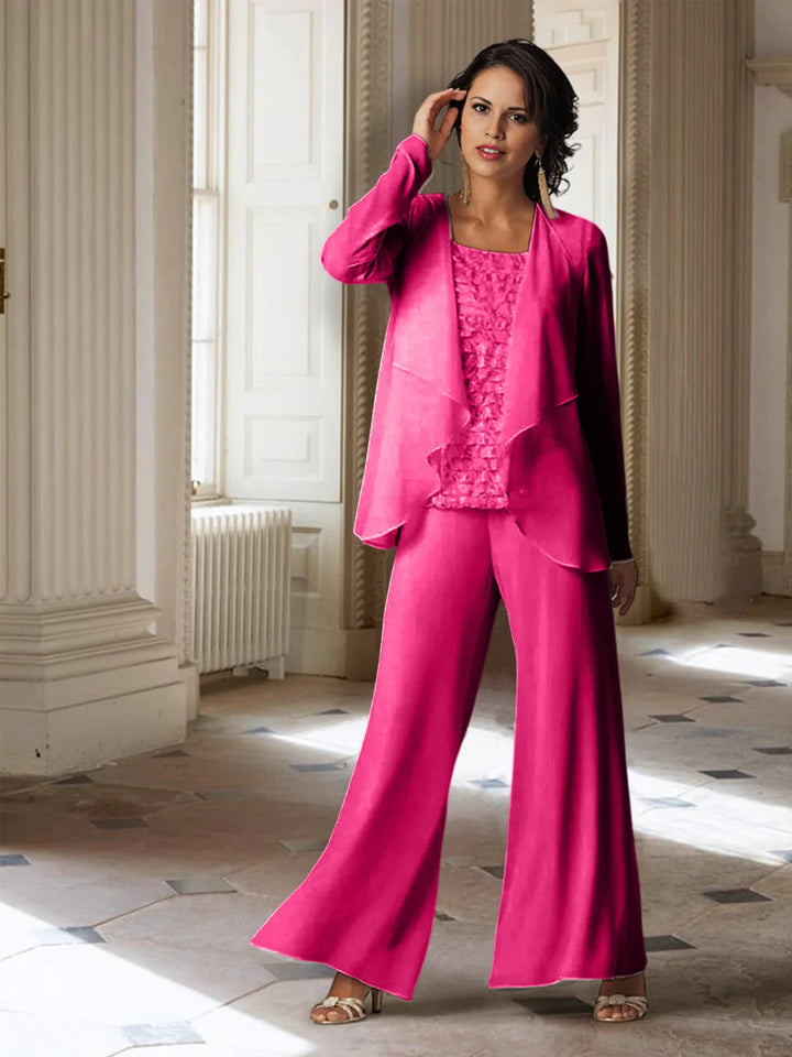 Chiffon Long Sleeves Mother of the Bride Pantsuits with Jacket