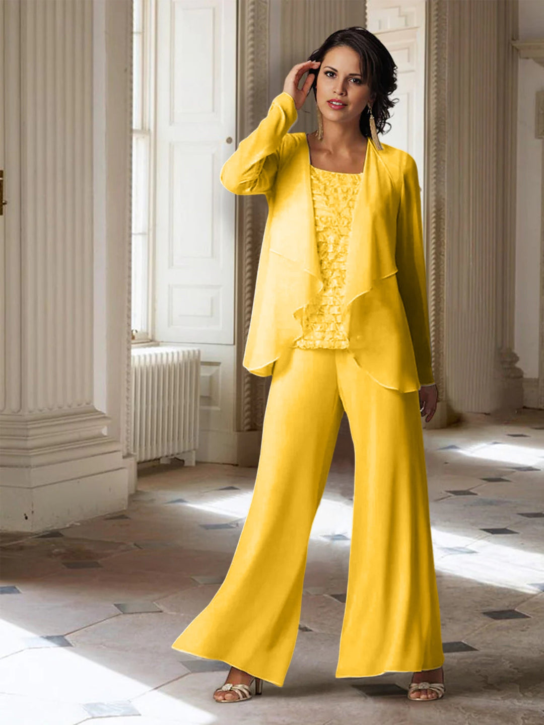 Chiffon Long Sleeves Mother of the Bride Pantsuits with Jacket