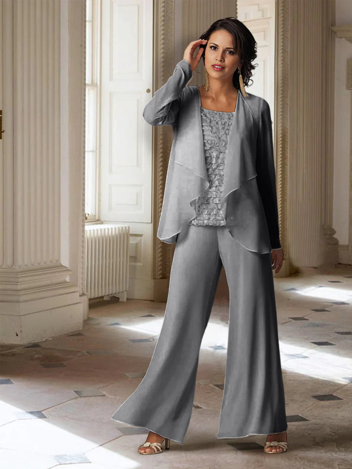 Chiffon Long Sleeves Mother of the Bride Pantsuits with Jacket