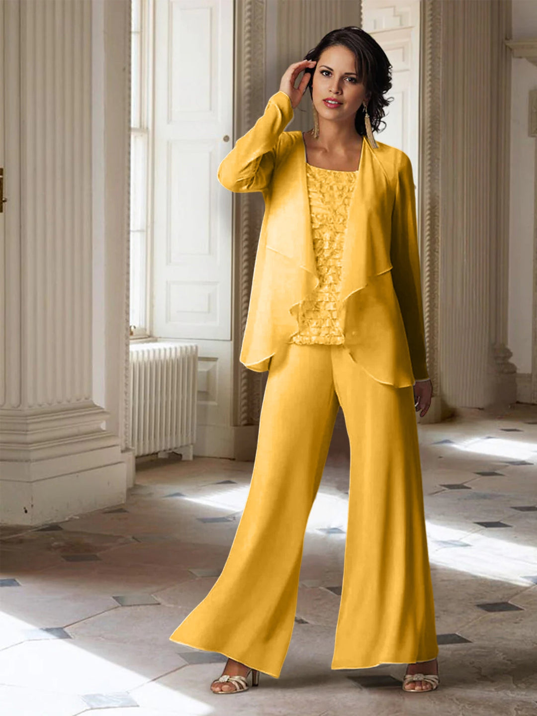 Chiffon Long Sleeves Mother of the Bride Pantsuits with Jacket