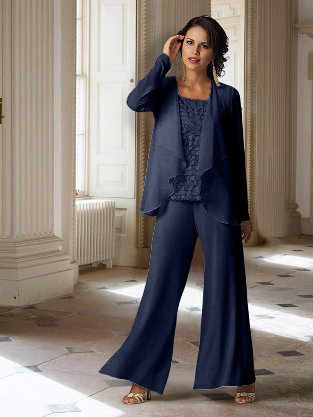 Chiffon Long Sleeves Mother of the Bride Pantsuits with Jacket