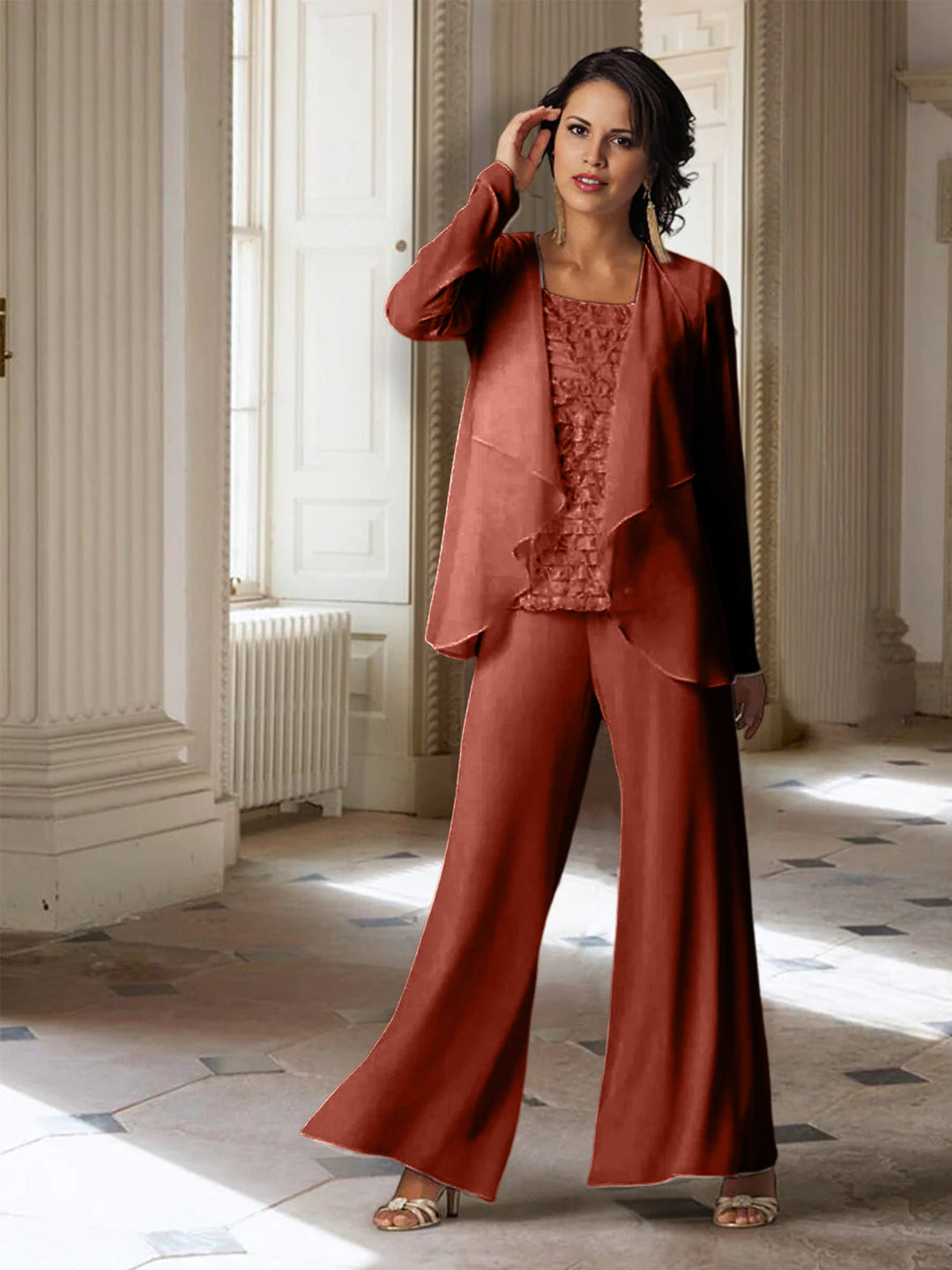 Chiffon Long Sleeves Mother of the Bride Pantsuits with Jacket