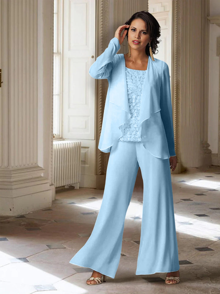 Chiffon Long Sleeves Mother of the Bride Pantsuits with Jacket