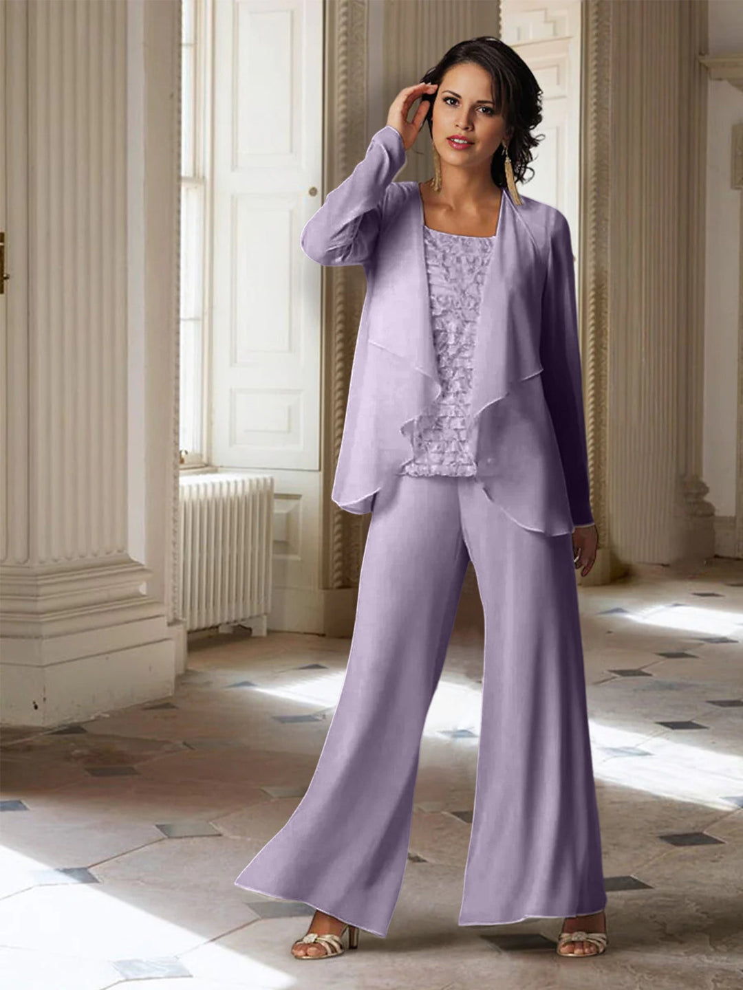 Chiffon Long Sleeves Mother of the Bride Pantsuits with Jacket