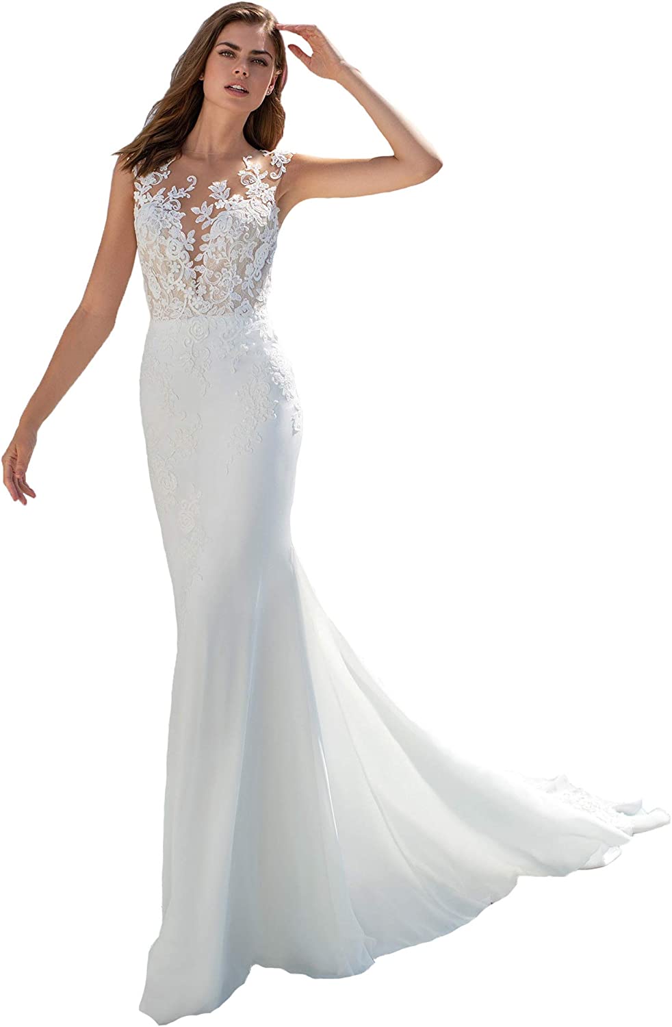 Women's Beach Spaghetti Strap Lace Wedding Dresses for Bride 2023