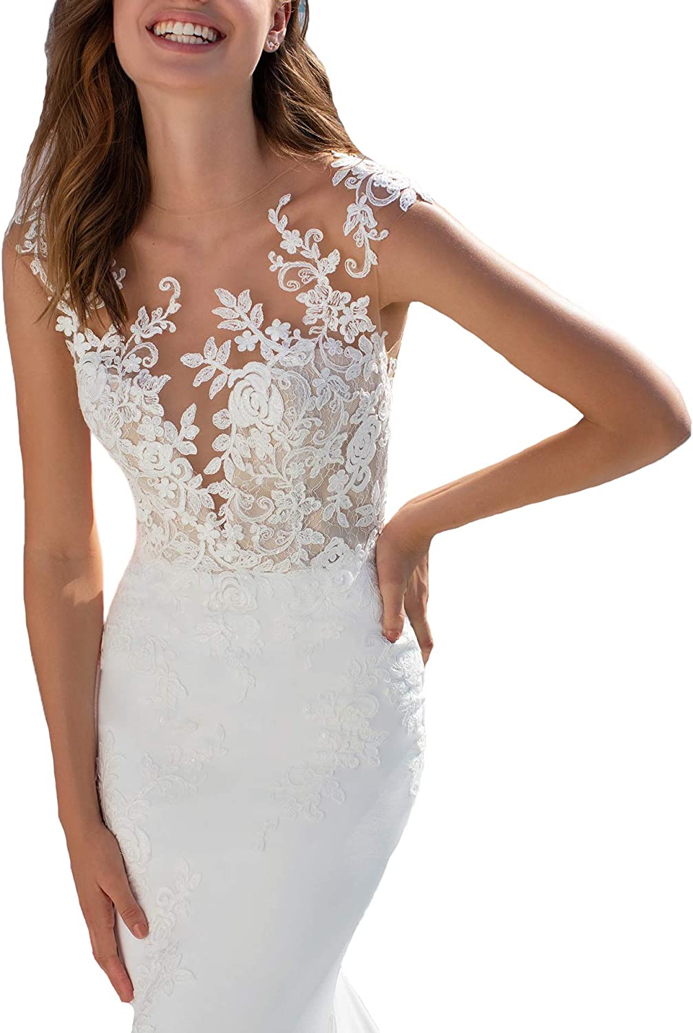 Women's Beach Spaghetti Strap Lace Wedding Dresses for Bride 2023