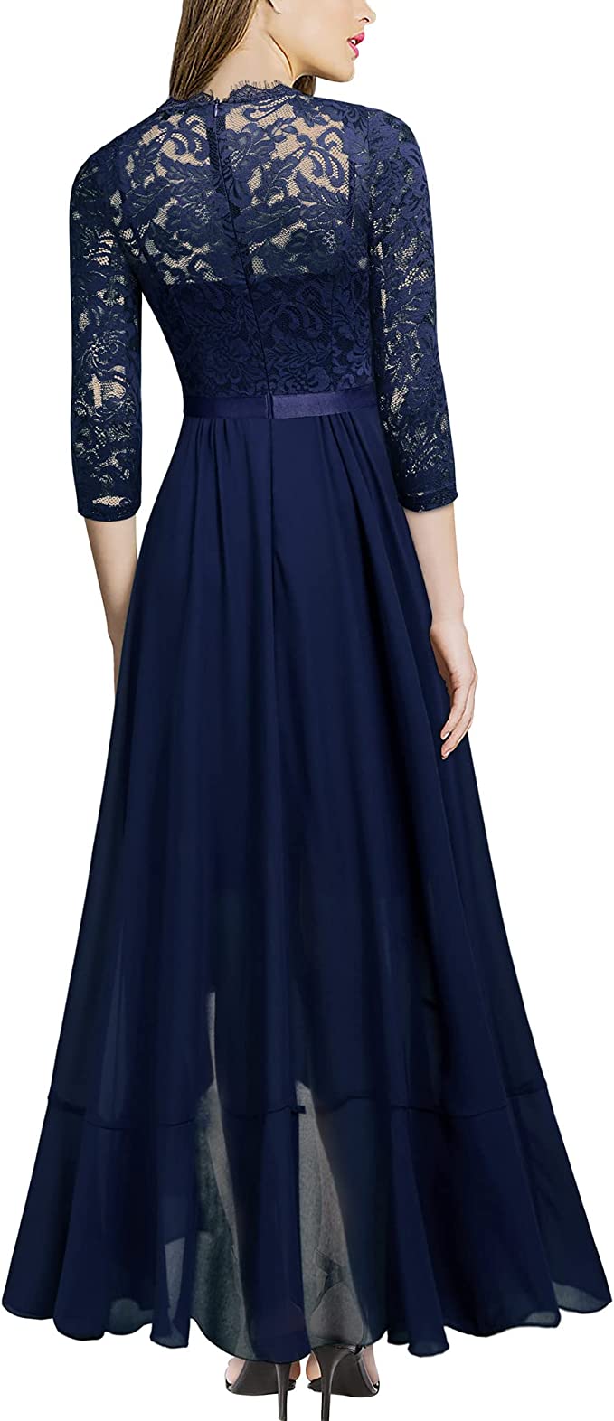 Women's Elegant Floral Lace Ruffle Bridesmaid Maxi Dress