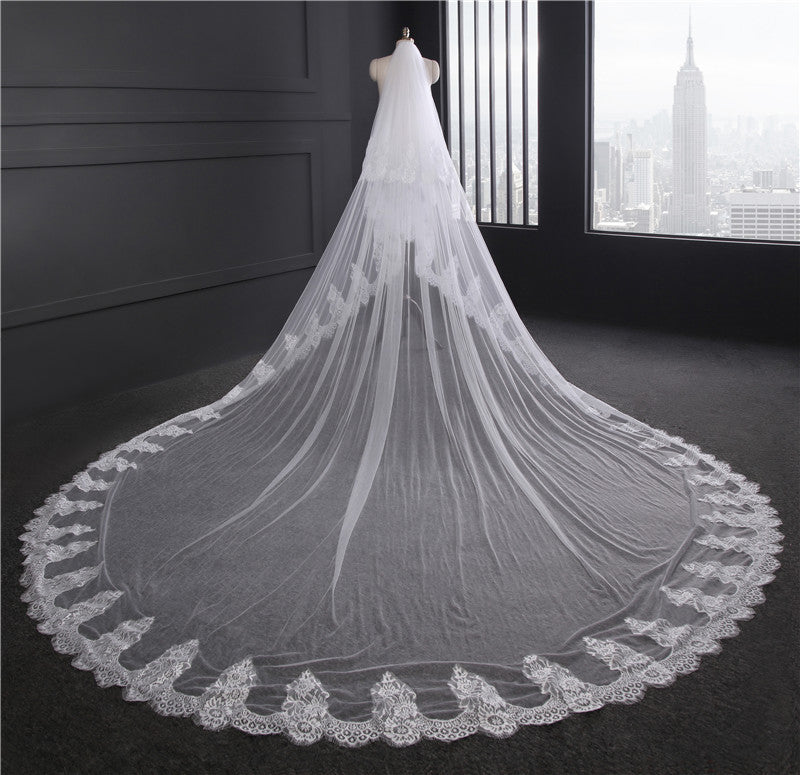 One-tier Lace veil extra wide 3M long tail Wedding Veils with Appliques