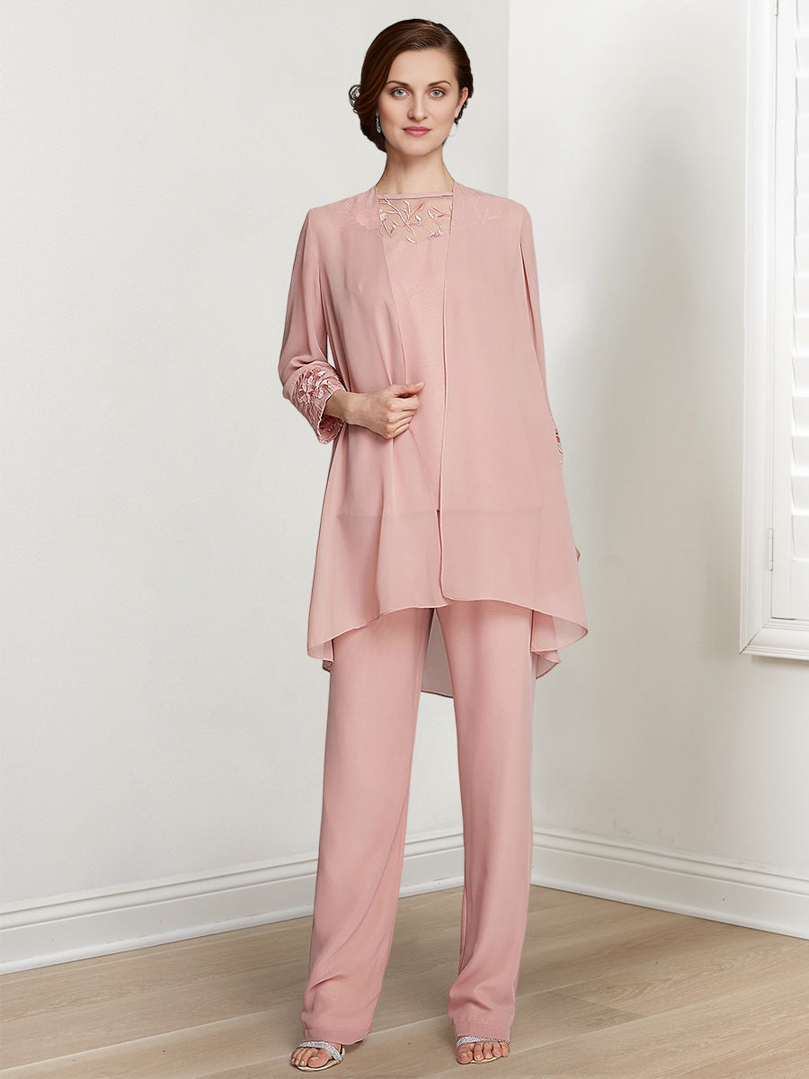 Chiffon Long Sleeves Mother Of The Bride Pantsuits With Jacket