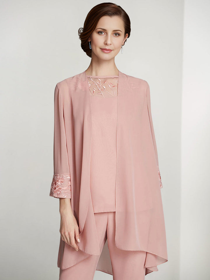 Chiffon Long Sleeves Mother Of The Bride Pantsuits With Jacket