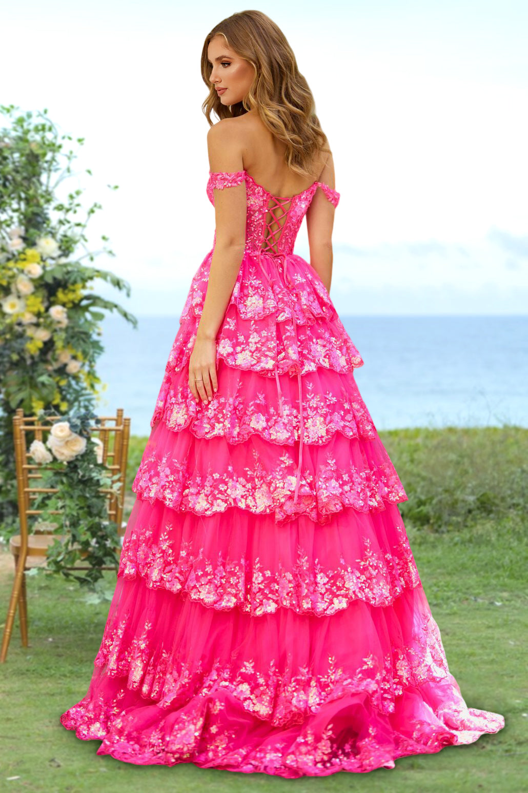 A-Line/Princess Sweetheart Off-the-Shoulder Long Prom Evening Party Dresses with Sequins & Ruffles