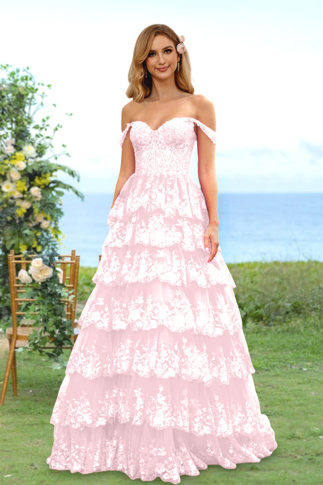 A-Line/Princess Sweetheart Off-the-Shoulder Long Prom Evening Party Dresses with Sequins & Ruffles