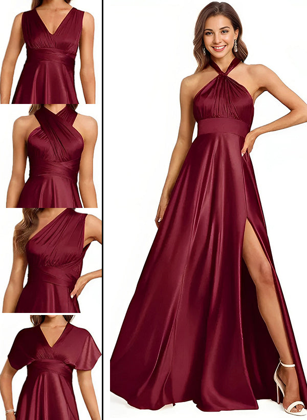 A-Line/Princess Halter Floor-length Long Bridesmaid Dresses