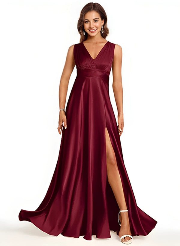 A-Line/Princess Halter Floor-length Long Bridesmaid Dresses