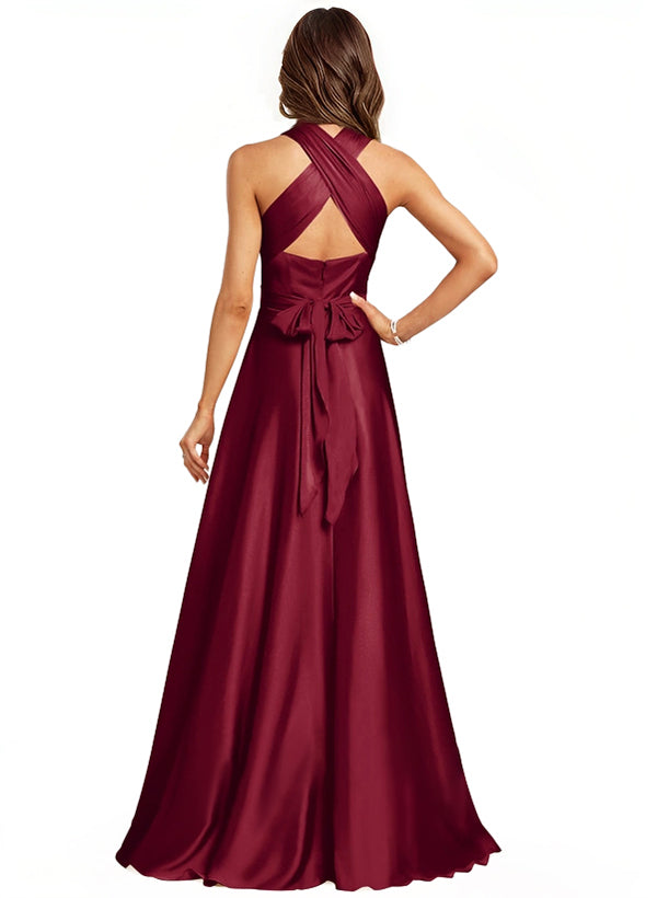 A-Line/Princess Halter Floor-length Long Bridesmaid Dresses