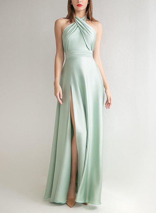 A-Line/Princess Halter Floor-length Long Bridesmaid Dresses