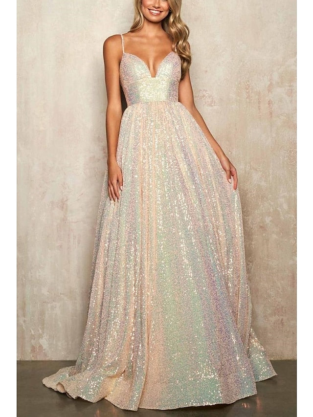 A-Line/Princess Spaghetti Straps Long Prom Dresses