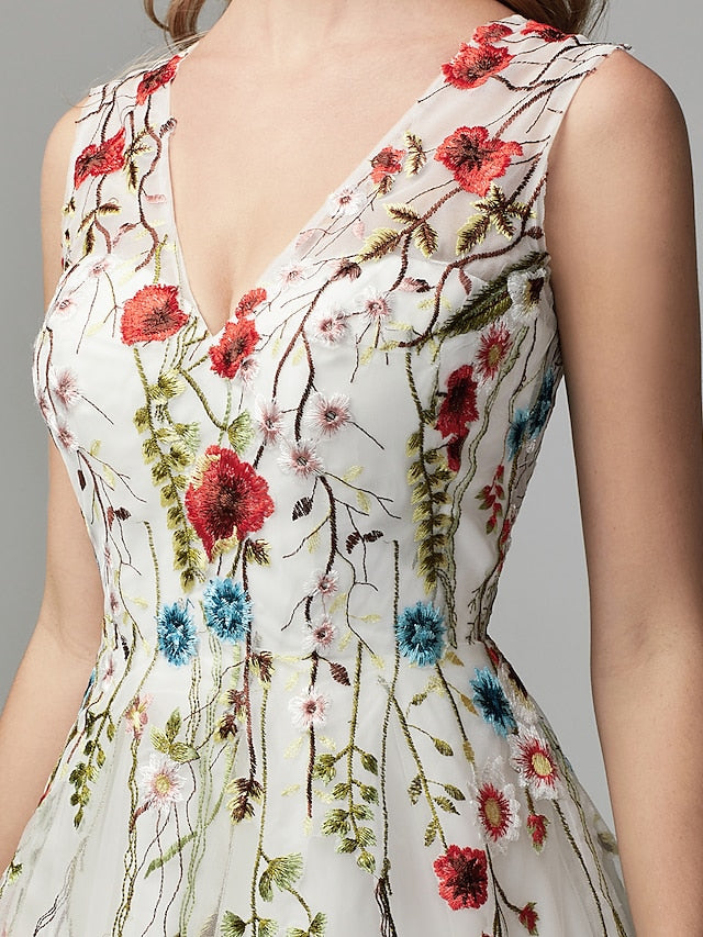 A-Line/Princess V-Neck Floor-length Prom Dresses