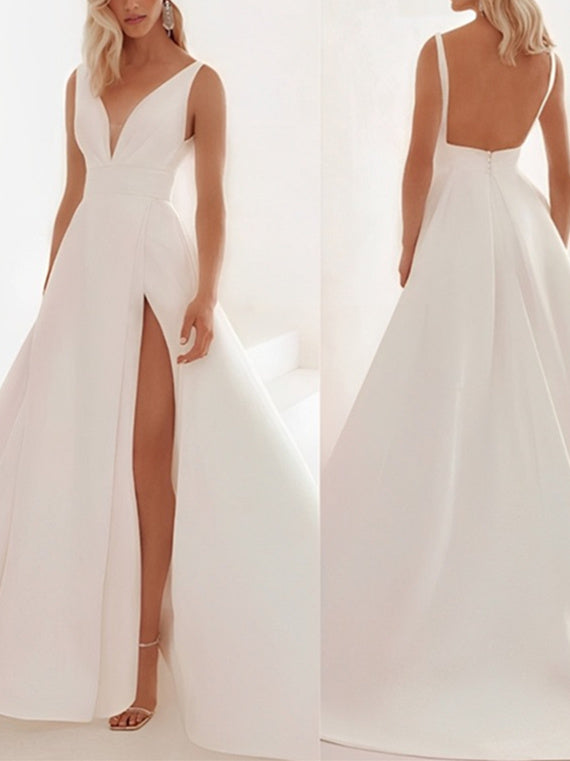 A-Line/Princess V-Neck Floor-length Wedding Dress