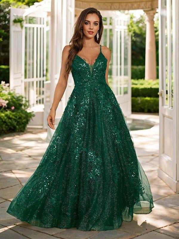 A-Line/Princess Spaghetti Straps Floor-length Long Prom Dresses