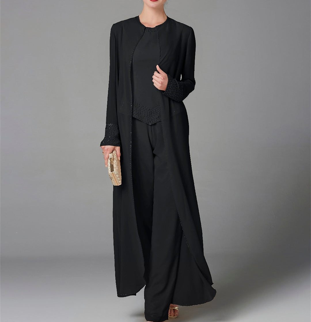 Chiffon Long Sleeves Mother of the Bride Pantsuits with Jacket & Sequins