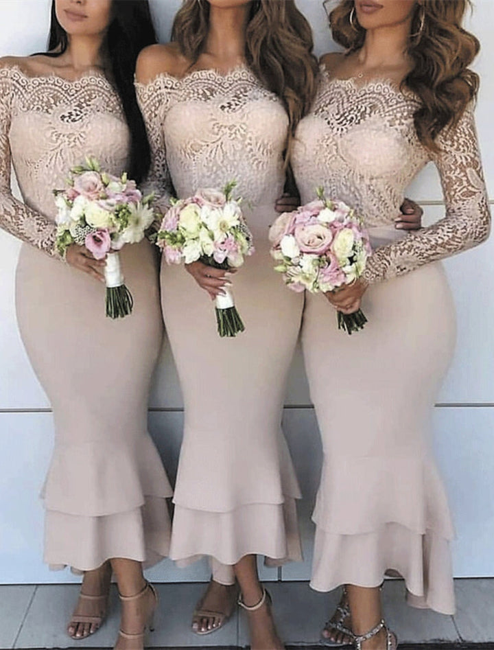 Trumpet/Mermaid Off-the-Shoulder Ankle-length Long Bridesmaid Dresses