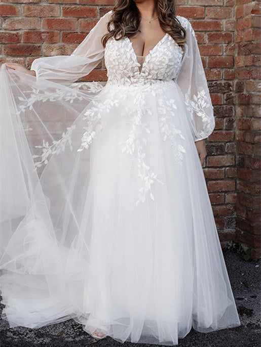 A-Line/Princess V-Neck Floor-length Wedding Dress