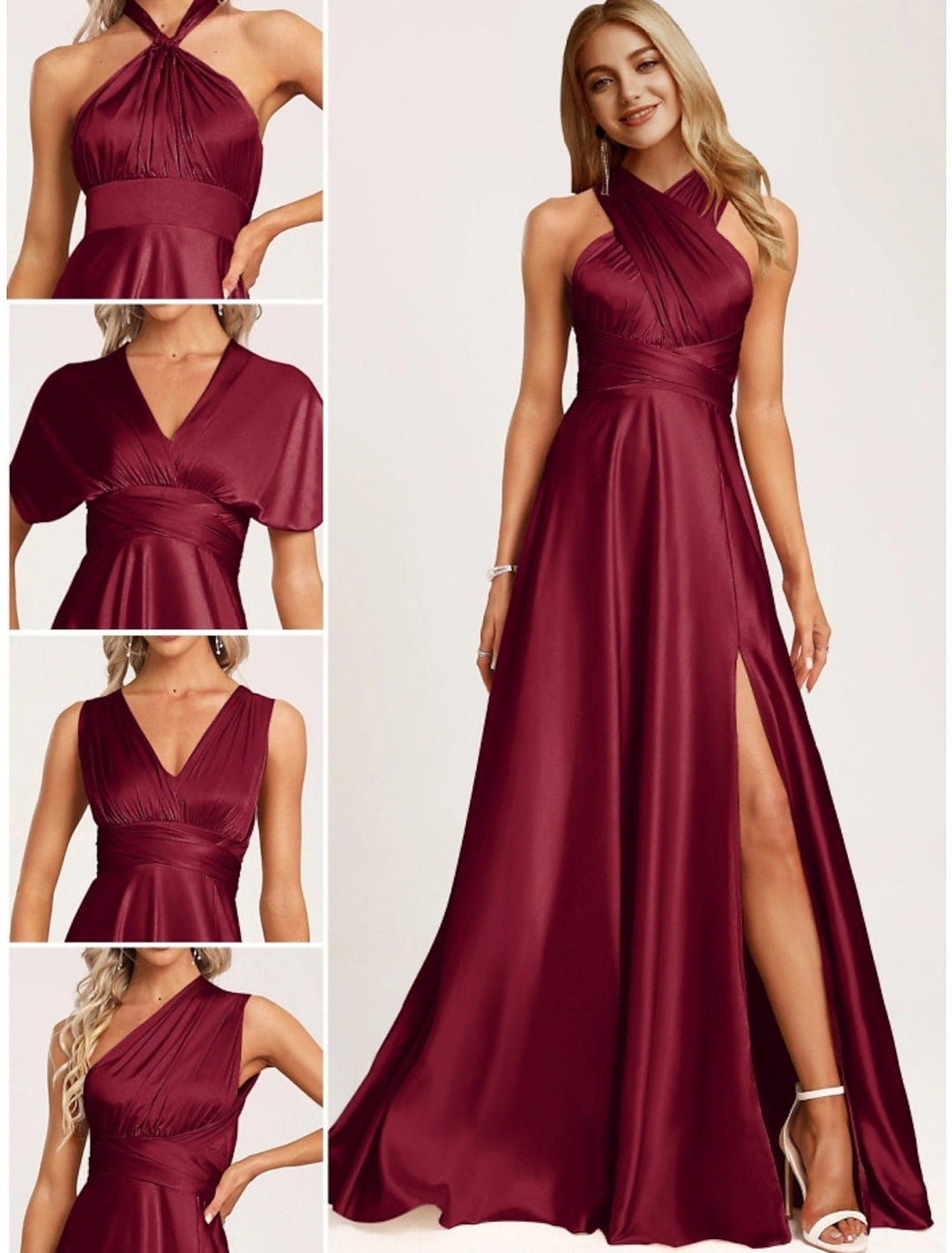 A-Line/Princess Halter Floor-length Long Bridesmaid Dresses With Split Side