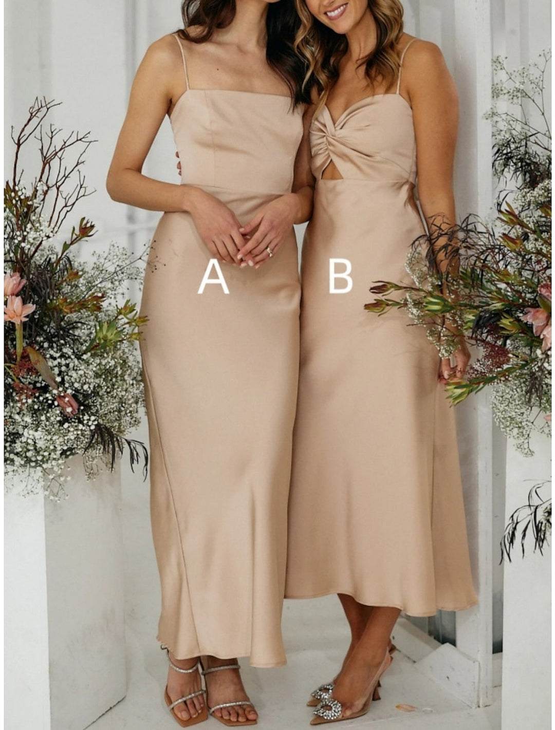 Sheath/Column Spaghetti Straps Ankle-length Long Bridesmaid Dresses