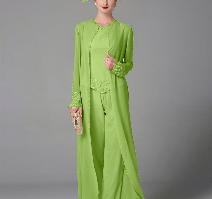 Chiffon Long Sleeves Mother of the Bride Pantsuits with Jacket & Sequins