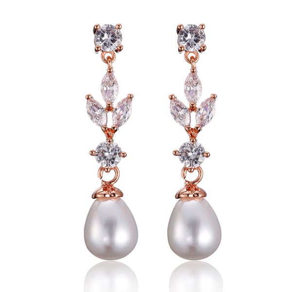 Elegant Oval Cubic Zirconia/Pearl Drop Earrings