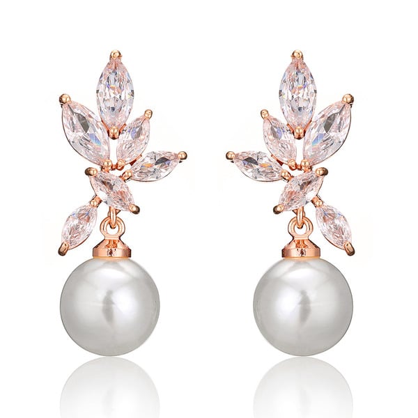 Elegant Oval Cubic Zirconia/Pearl Drop Earrings