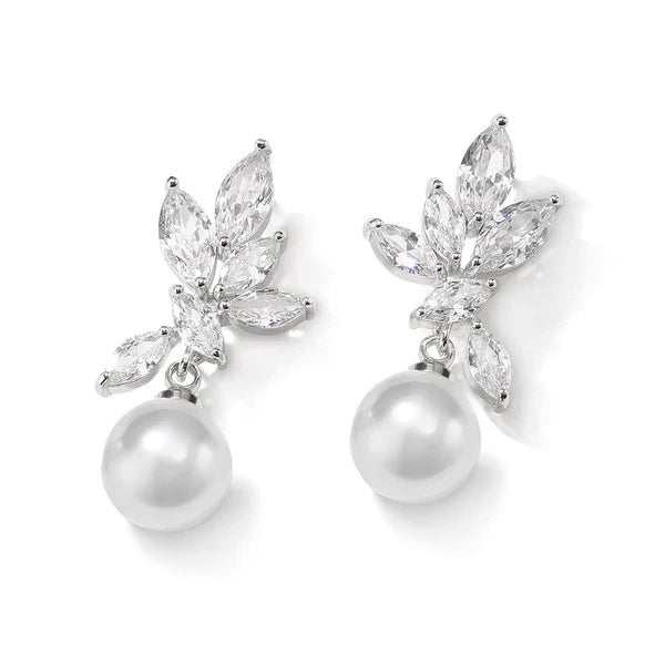 Elegant Oval Cubic Zirconia/Pearl Drop Earrings