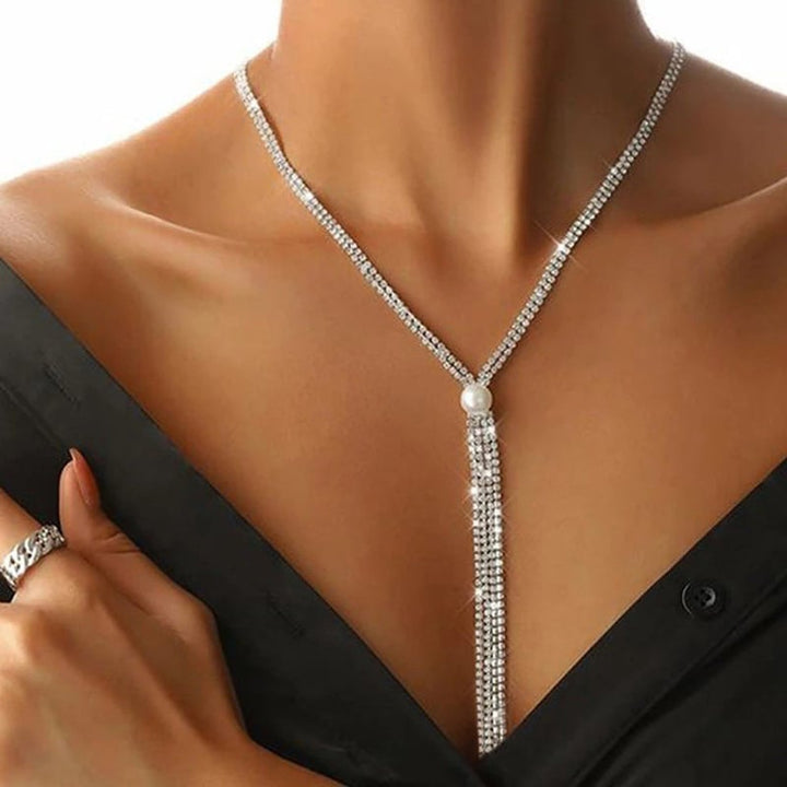 Elegant Round Rhinestone Lariat Necklace