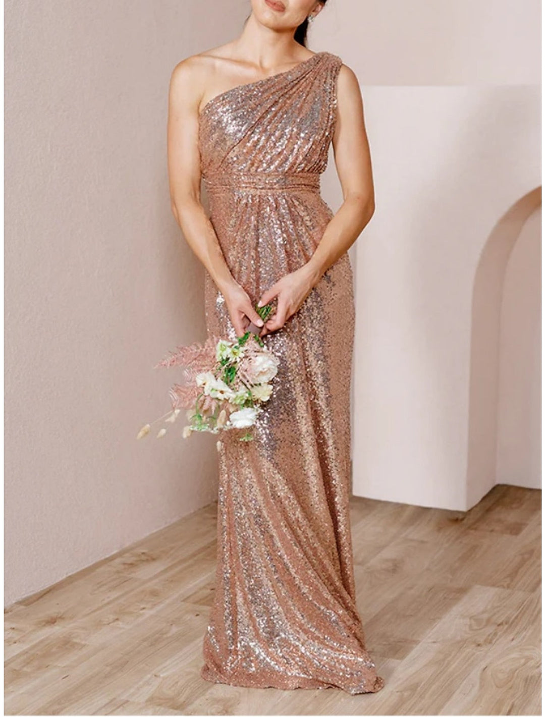 A-Line/Princess One-Shoulder Floor-length Long Bridesmaid Dresses