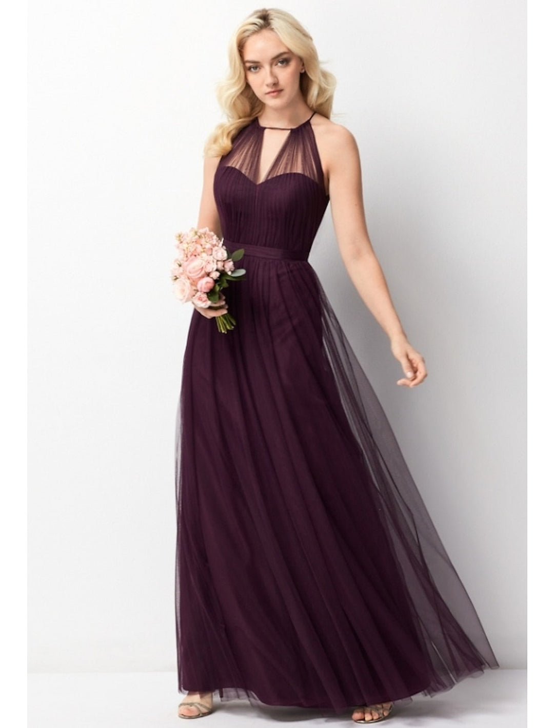 A-Line/Princess Halter Floor-length Long Bridesmaid Dresses