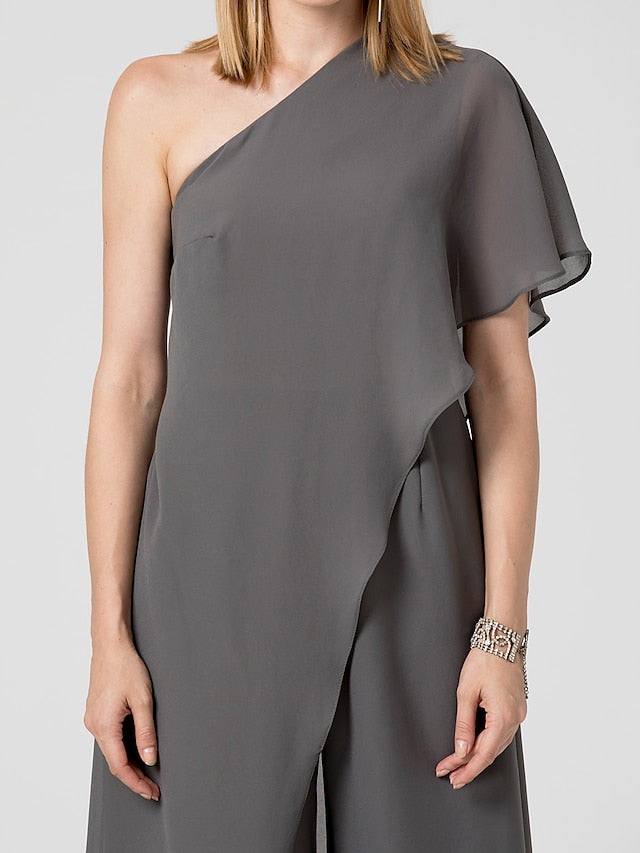 Jumpsuits One-Shoulder Floor-length Prom Dresses