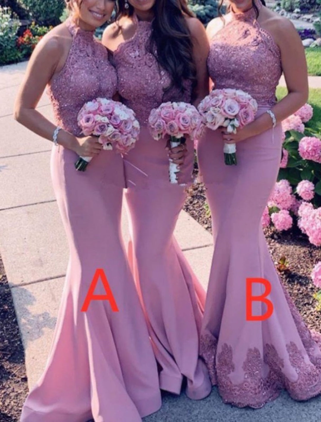 Trumpet/Mermaid Halter Floor-length Long Bridesmaid Dresses