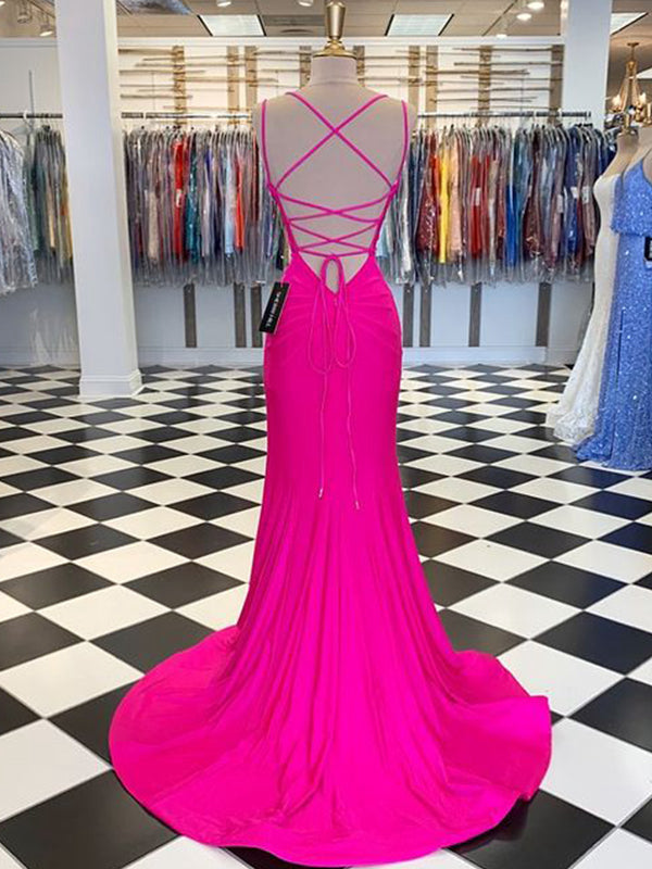 Women's Trumpet/Mermaid Spandex V-neck Floor-Length Long Prom Dresses