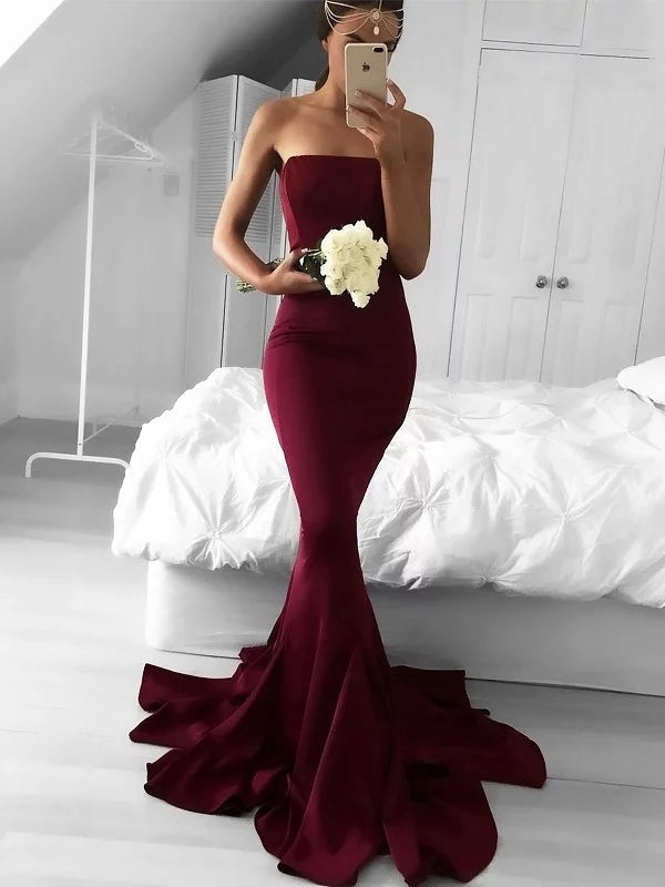 Women's Elegant Trumpet/Mermaid Stretch Crepe Strapless Sweep