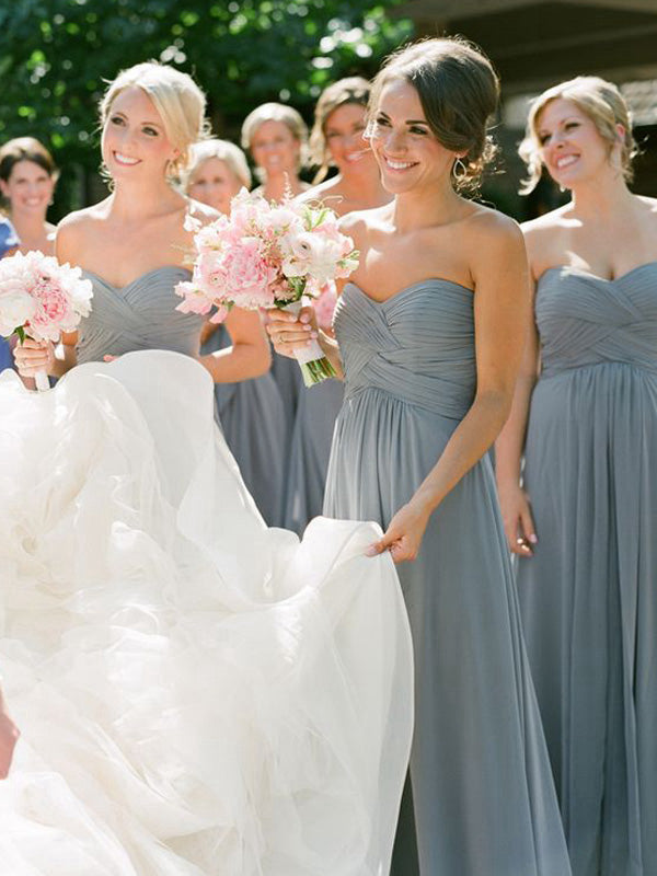 A-Line/Princess Sweetheart Sleeveless Long With Ruched Chiffon Bridesmaid Dresses for Women