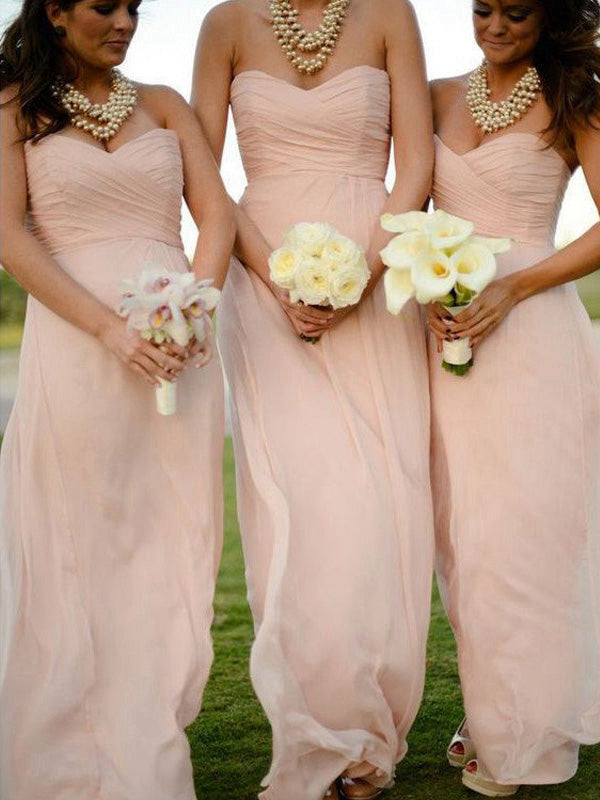 A-Line/Princess Sweetheart Sleeveless With Ruched Long Chiffon Bridesmaid Dresses for Women