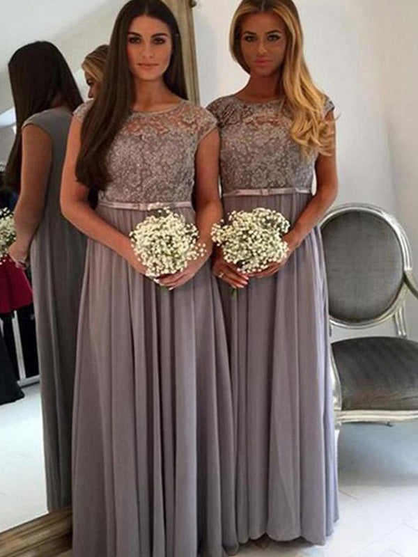 A-Line/Princess Scoop Sleeveless Long With Applique Belt Chiffon Bridesmaid Dresses for Women