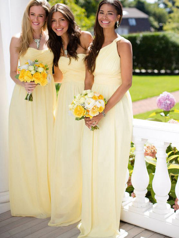 A-Line/Princess Sweetheart Sleeveless Long With Ruffles Chiffon Bridesmaid Dresses for Women